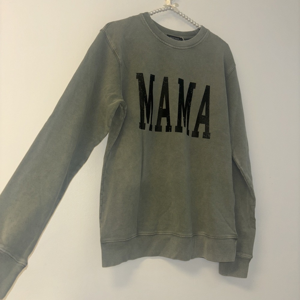 Mama Mom crewneck Sz Sm Viral Sweatshirt Sweater‎ Green Boho Indie Casual Lounge - Picture 4 of 12